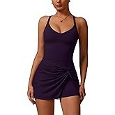 QBGJTD Womens Tennis Golf Dress with Built-in Bra Shorts Cross Backless V Neck Twist Front Hem Athletic Dresses