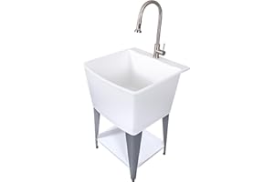 PRESENZA Heavy Duty 24" Utility Sink 85 Liters (22.45 Gallons) Laundry Sink with Stainless Steel Pull-Down Faucet, P-Trap and