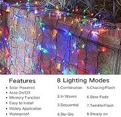 Joomer Solar Christmas Lights, 105ft 300 LED 8