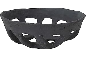 Creative Co-Op Handmade Paper Mache Basket, Black Decorative Accents, 13" L x 13" W x 5" H