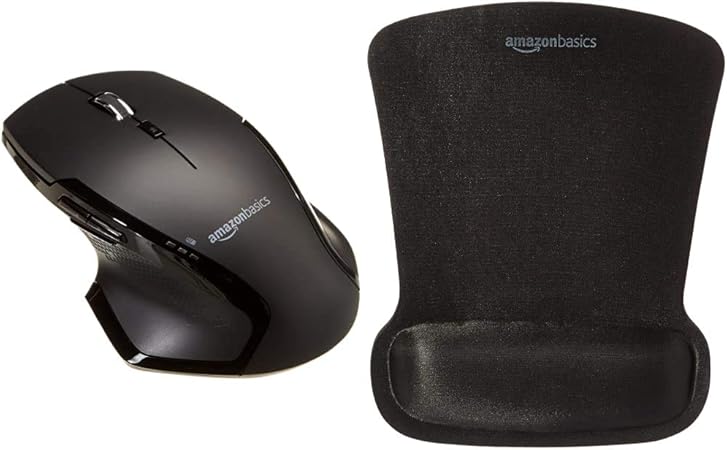 Amazon Com Amazon Basics Full Size Ergonomic Wireless Pc Mouse With Fast Scrolling Gel Computer Mouse Pad With Wrist Support Rest Computers Accessories