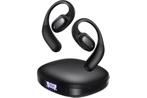 PSIER Open Ear Bluetooth Headphones with Mic, Bluetooth 5.3 Air Conduction Wireless Headphones Premium Stereo Sound Earbuds with 40H Playtime & Digital Display, IPX6 Earbuds for Work, Sports (Black)