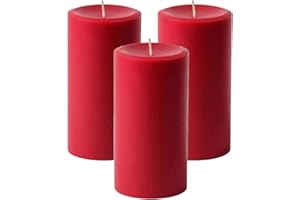 Mister Candle Unscented Red Pillar Candles Set of 3 – Dripless Smokeless 3x6 Inch Candles, Hand Poured Premium Wax, 80 Hour Burn, Solid Color Non-Scented Candles for Home Decor, Christmas & Weddings