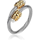 FOCUSTEEL Cable Ring, a Cuff Pearl Ring Designed to Fit Finger Circumference Between 70mm-90mm