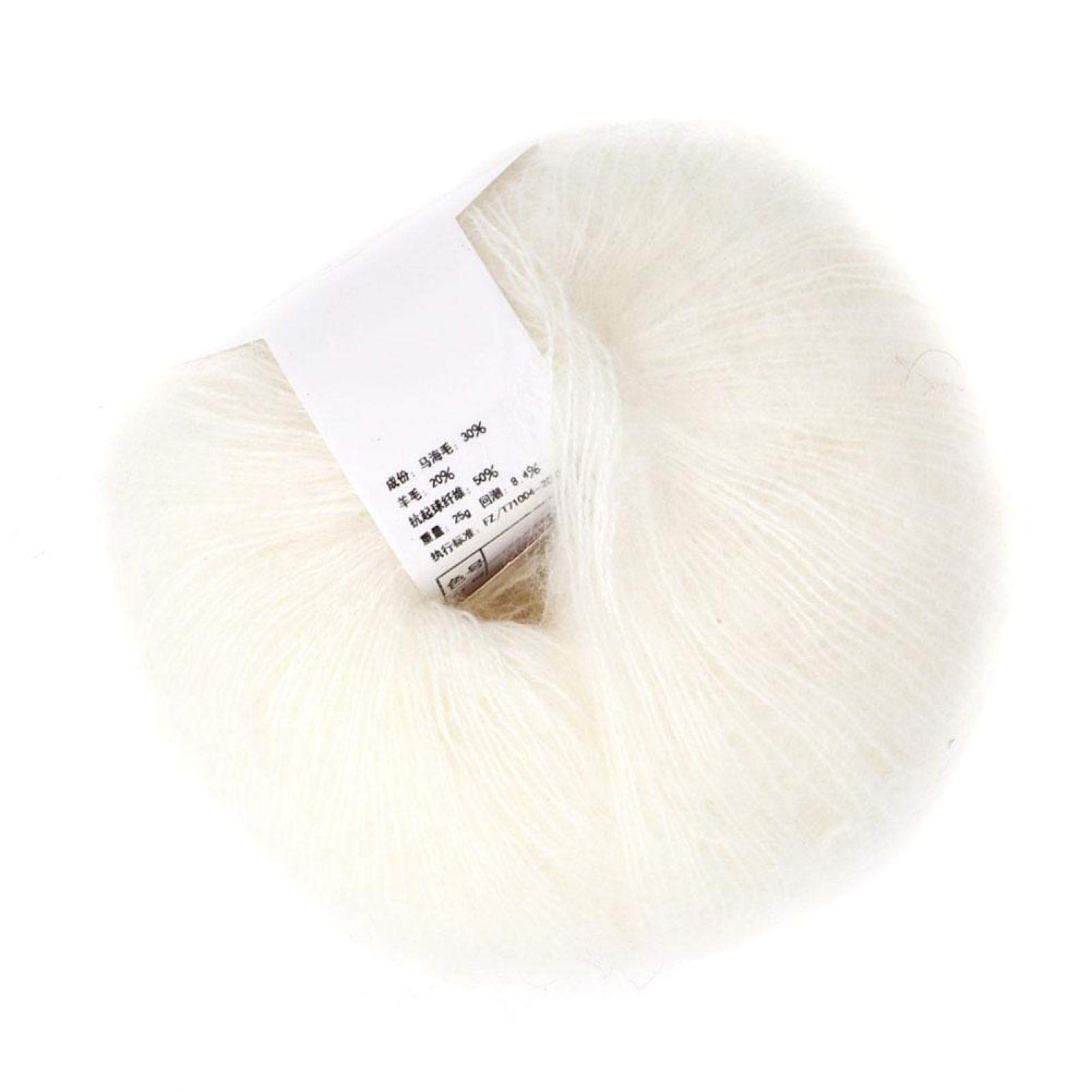 Uxsiya Angora Wool Yarn, Wool Knitting Yarn Warm Warm Angola Mohair Popular for Knitting Crocheting for Home (01 White)