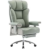 Efomao Big and Tall Office Chair 400lbs - Heavy Duty Executive Desk Chair with Foot Rest & 23" Wide Seat - High Back Ergonomic Leather Computer Chair for Heavy People, Home Office, Green