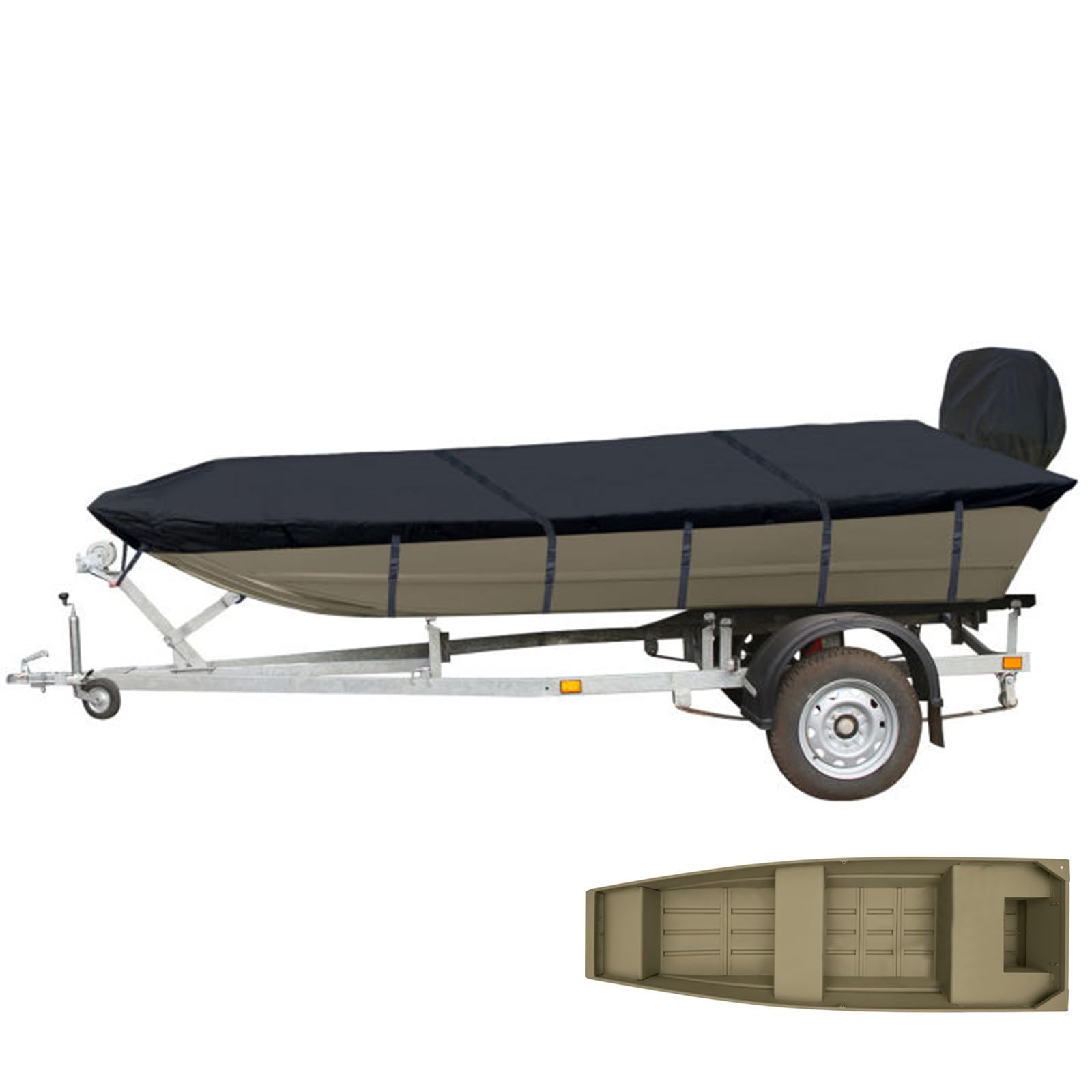 Photo 1 of Jon Boat Cover Fit Tracker Grizzly 1436 & Alumacraft Jon 1442, 900D Marine Grade Polyester Canvas with PU Coating, 14ft Waterproof Boat Cover & UV Resistant [Motor Cover Included]