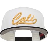e4Hats.com 3D Cali Embroidered Two Tone Snapback Cap | Flat bill, 6-panel structured high-profile construction, adjustable snap closure, ventilation holes, cotton, all-season wear
