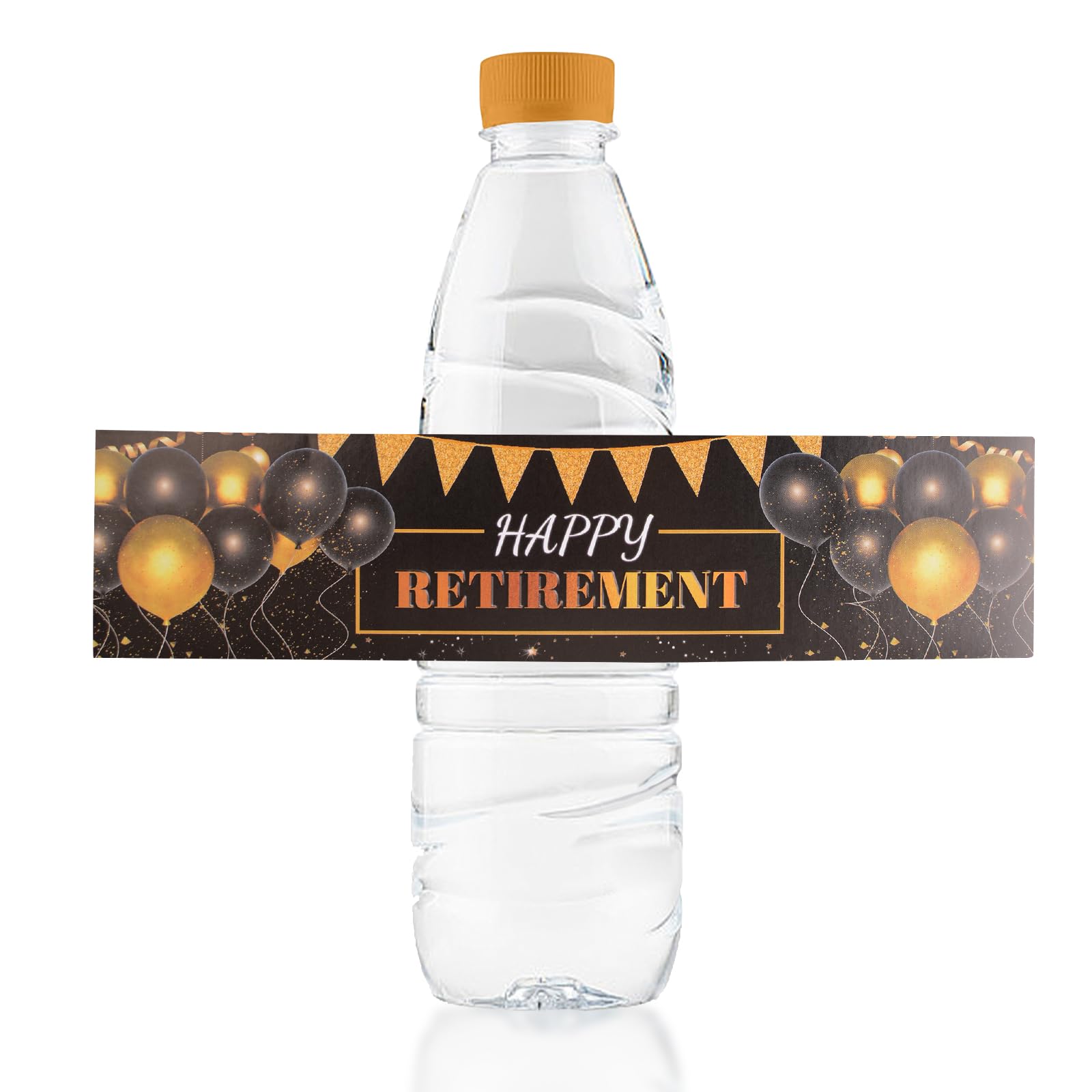 URROMA Black and Gold Happy Retirement Water Bottle Labels, 50pcs Officially Retired Bottle Wrapper Stickers Retirement Party Water Labels Supplies