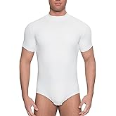 Landofgenie Mens Mock Neck Short Sleeve Onesie Solid One Piece Bodysuit Basic Romper Pajama Crotch Snaps