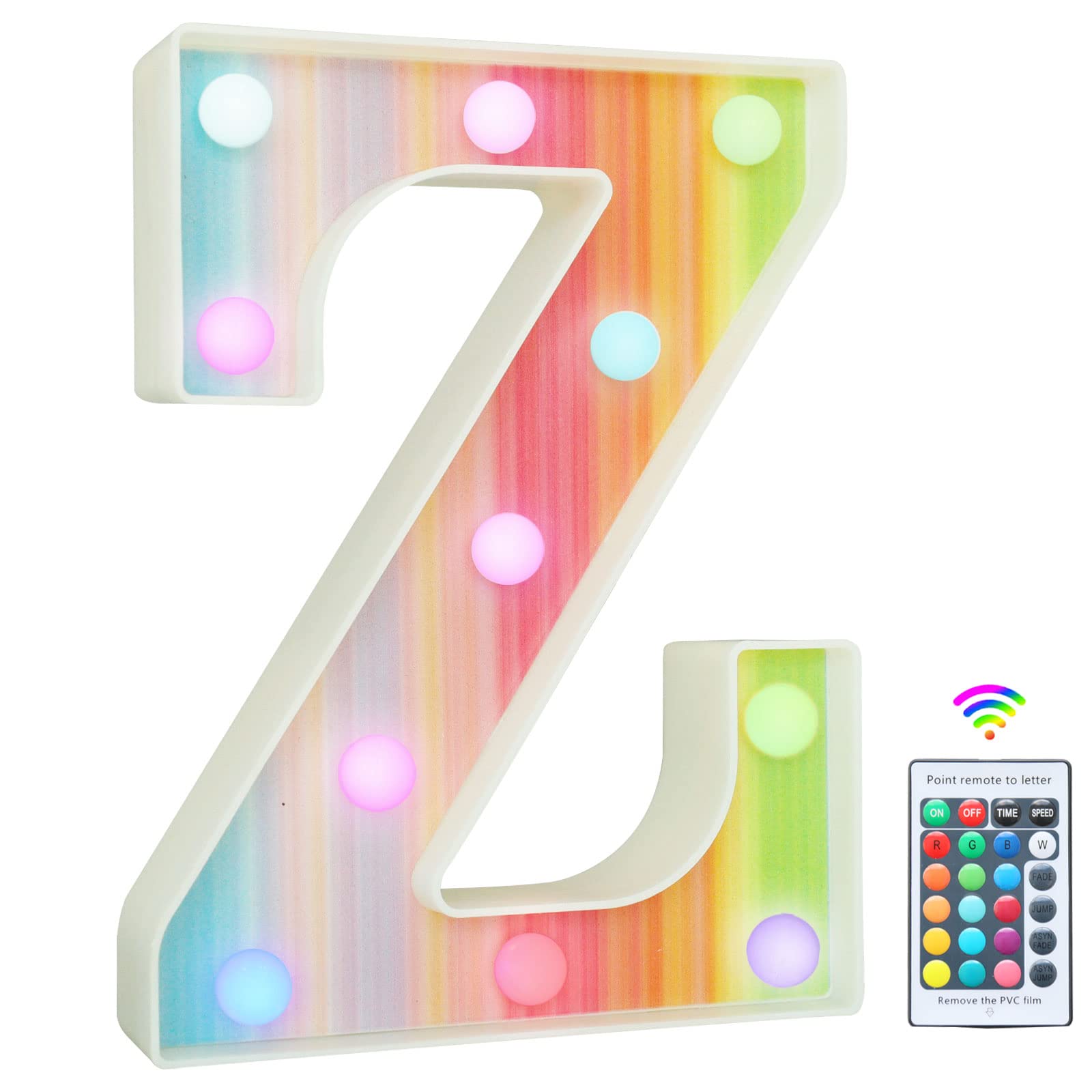Rainbow Light Up Letters, Colorful LED Letter Lights 16 Color Changing Alphabet Sign Gifts for Girls Women Party Birthday Decorations Remote Night Light Christmas Valentine Wall Table Decor - Z