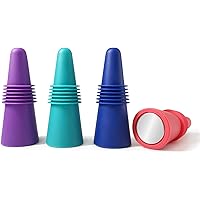 Premium Reusable Wine Bottle Stoppers, 4 PACK Colorful Silicone + Stainless Steel Wine Stopper, Beverage Bottle Stoppers…