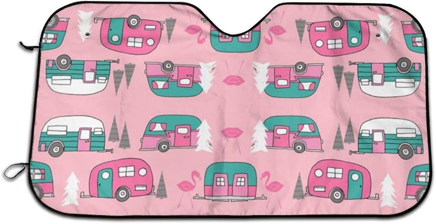 Amazon キャンピングカーピンクレトロフラミンゴ車用サンシェード フロントシェード ガラス Car Sunshade 車用遮光断熱 Uv 紫外線対策折り畳み カーフロントカバー日焼け防止汎用車用品 サンシェード 車 バイク