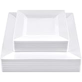 SETUP 60-Piece White Square Plastic Dinnerware Set – 30 9.5" Dinner & 30 6.5" Salad Plates – Heavy-Duty Disposable for Weddings, Catering, Parties