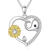 SHINYKEND 925 Sterling Silver Heart Necklace for Women, S925 Moissanite Sunflower Elephant Heart Pendant Valentine's Day Birthday Mothers Day Graduation Jewelry Gifts for Her Mom Girlfriend 18+2"