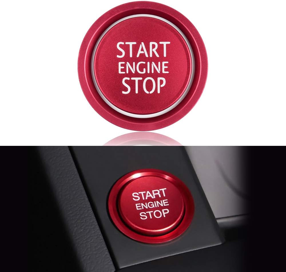 LECART 2Pcs Red Car Engine Start Stop Button Cover Ring Ignition Start Stop Button Trim Push Button Switch Decor Sticker Aluminum Alloy Auto Interior Accessories Compatible for Audi A4 A5 A6 A7 A8 Q5