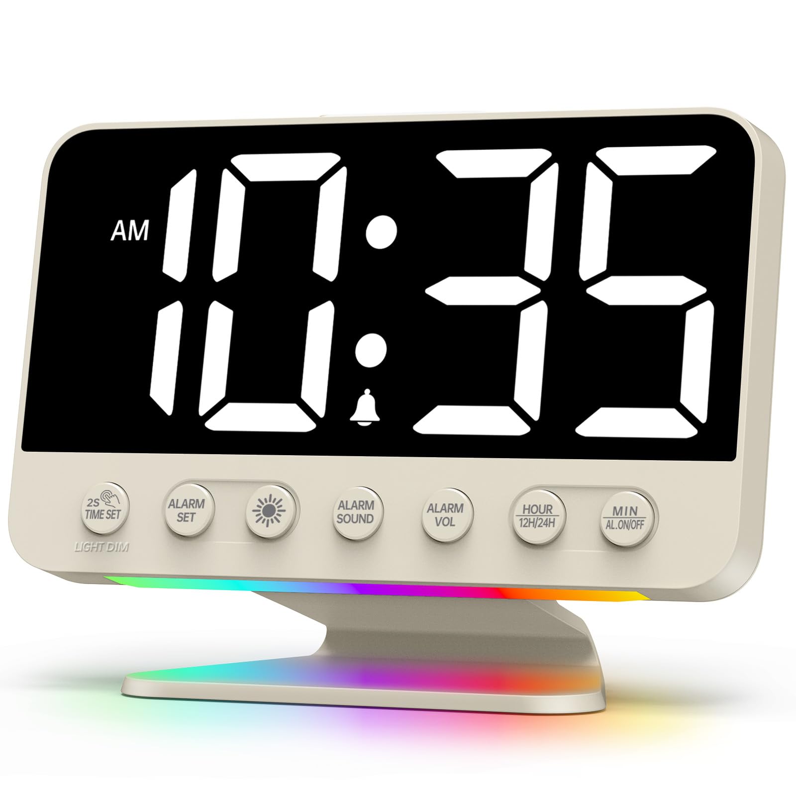 Odokee Digital Alarm Clocks for Bedrooms: Large Bold Number 5 Brightness Dimmer - Easy to Read Across The Room - 5 Alarm Sound 8 Night Light - Putty