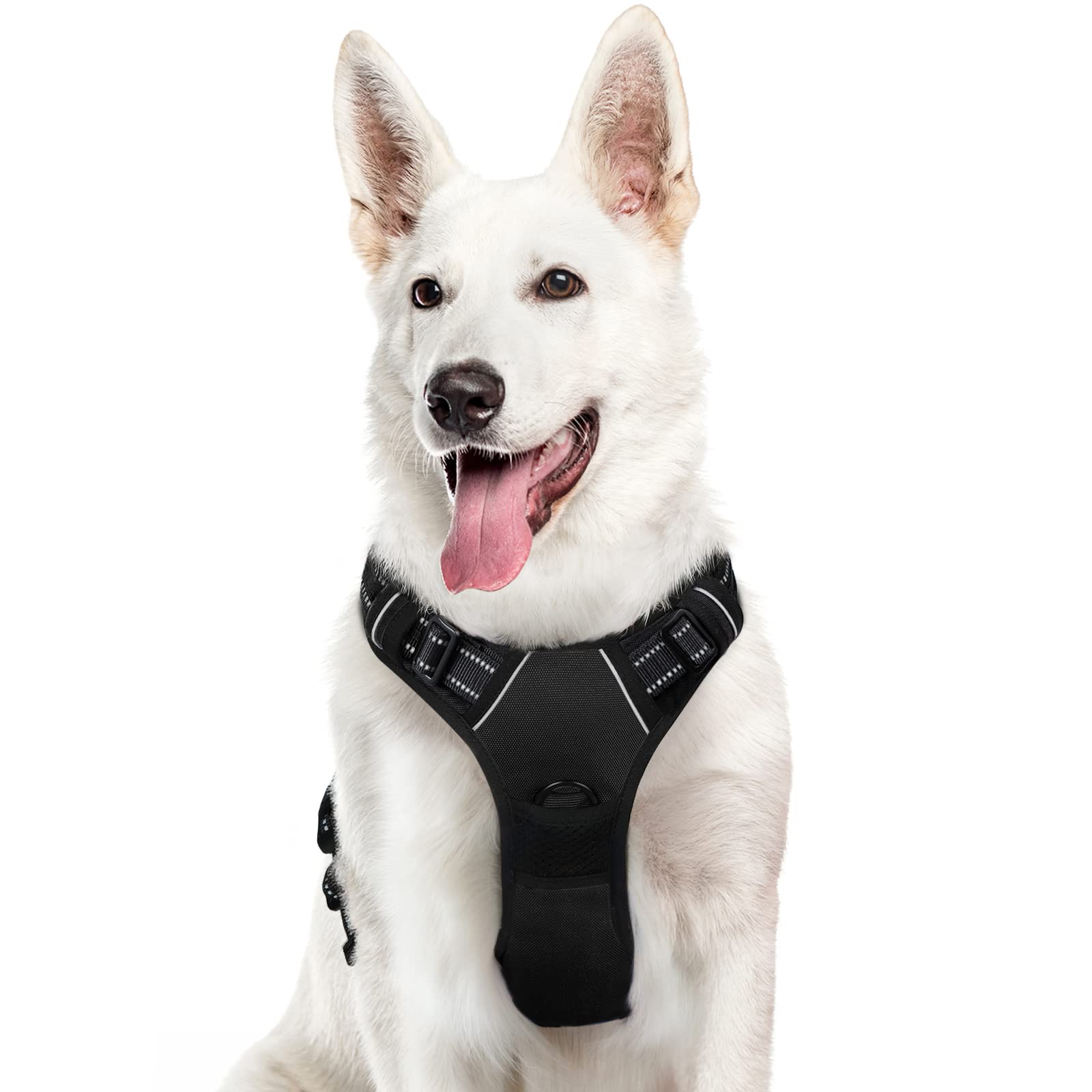 Eagloo Dog Harness Large Dog, No Pull Harness with Front Back Clips, Adjustable Pet Walking Vest, Soft Padded Pet Vest, Reflective No-Choke Breathable with Easy Control Handle, Black, XL