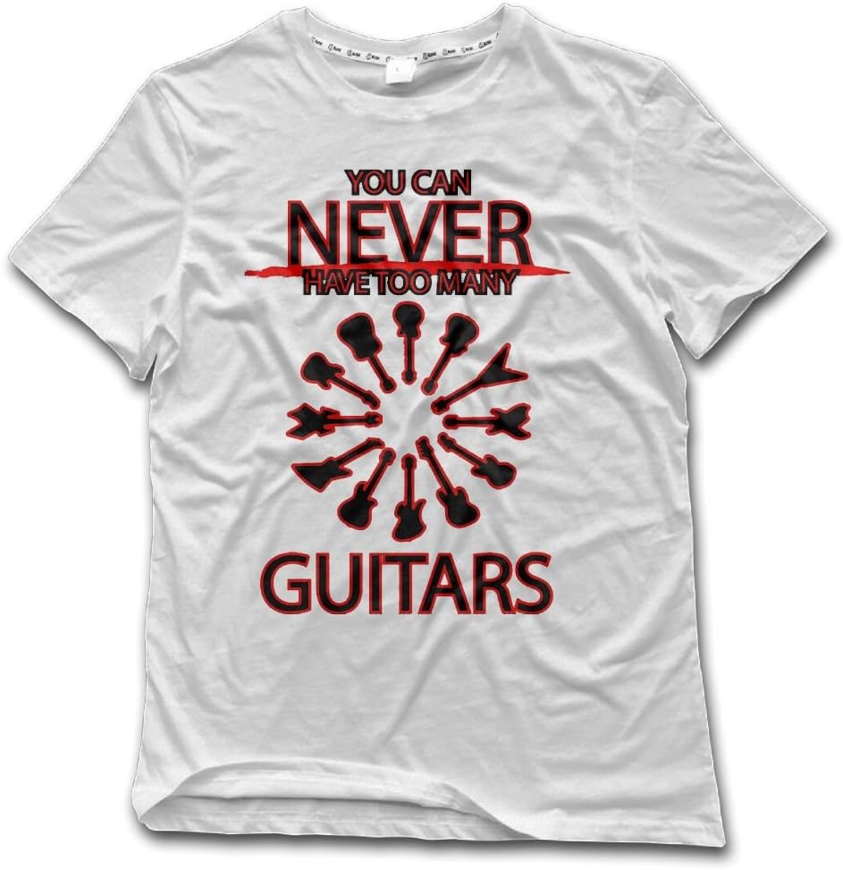 Aiguan Can Never Have Too Many Guitars Mens Summer Short Sleeve T-Shirt Casual Top Tee White
