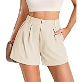 Cicy Bell Womens Summer Elastic High Waisted Shorts Pleated Wide Leg Trendy Casual A Line Comfy Shorts
