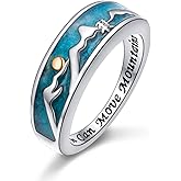 FLYOW Faith Mountain Ring 925 Sterling Silver Faith Can Move Mountain Turquoise Rings Nature Jewelry Birthday Gifts for Climbers