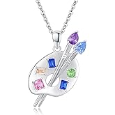 SOESON Art Palette Necklace Sterling Silver Palette Necklace CZ Artist Paint Palette and Brush Pendant Jewelry Christmas Birthday Gifts for Women Art Teacher
