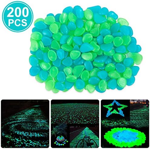 iHomy 200Pack Glow in the Dark Garden Pebbles, Outdoor Glow Rocks Stones for Garden, Lawn, Patio, Yard, Walkways, Driveway, Aquarium and Fish Tank, Decorative Stones (Green &amp; Blue)