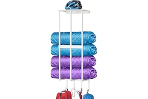 CHJGROUP Camping Chair Wall Storage for Garage, Metal Camping Chair Storage Rack Wall Holder, Floating Shelf, 4 Hooks, Stainless Steel, Beach Chair Rack, Umbrella Holder, Garage Chair Organizer, White