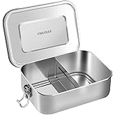 VIKCOLEE Stainless Steel Bento Box, Metal Lunch Food Container, 800ML Bento Lunch Box for Kids or Adults with Lockable Clips to Leak Proof - BPA-Free - Dishwasher Safe