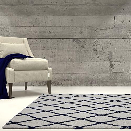 Ladole Rugs Geometric Area Rug Living Room Bedroom Entrance Hallway Carpet in Ivory Navy Blue 5x8 (5'3" x 7'6" 160cm x 230cm)