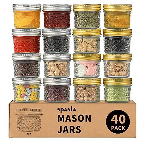 SPANLA Small Mason Jars Canning Jars, 40 PACK Mini mason jars with Lids
