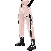 MEINVQIAOTI Black Cargo Pants for Women Techwear Women Loose Street Rock Style Casual Black Pants with Chain Goth Pants