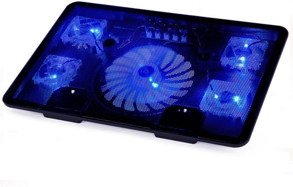 Laptop Cooling Pad, FTUNG 5 Fans with Blue LEDs for 9"-17" Notebook Cooler Pad Chill Mat 5 Quiet Fans LED Lights Single Switch and 2 USB 2.0 Ports at 1250RPM, Black