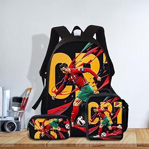 3 in 1 Football Star Image Backpack, 17 Inch Iarge Capacity Travel Hiking Backpack,Exquisitely Designed,Widely ApplicableMaki