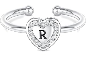 BRIJEWLIC Initial Rings for Teen Girls - Sterling Silver/Rose Gold Plated Ring for Teen Girls Kids Ring for Girls Gifts | Heart Sterling Silver Little Girl Rings Child Gifts jewelry for teens Adjustable-No tarnish, No reactions for sensitive skin Hypoallergenic