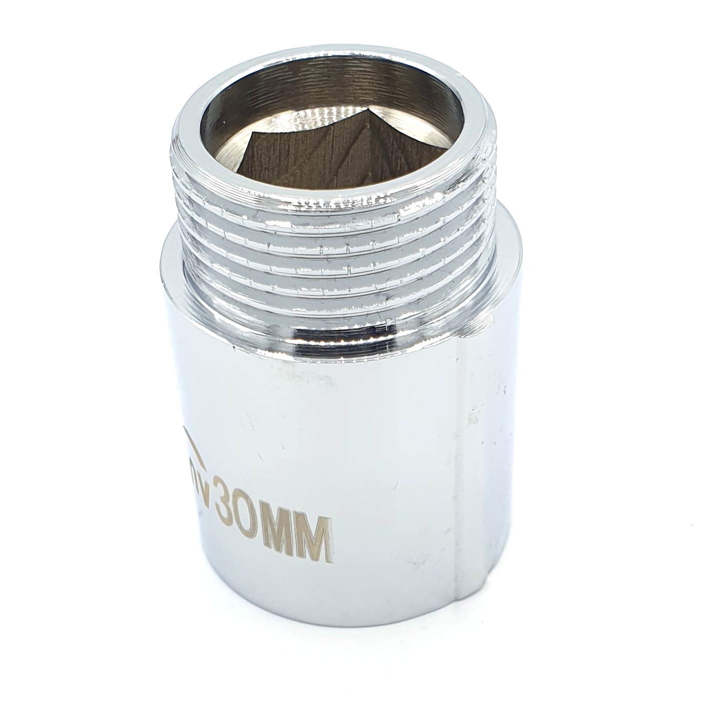 3/4" BSP Pipe Thread Extension Female x Male Chrome Brass - 30mm Long — image 1