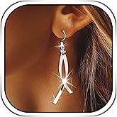 Campsis Silver Dangle Earrings for women, Leverback Hook Earrings