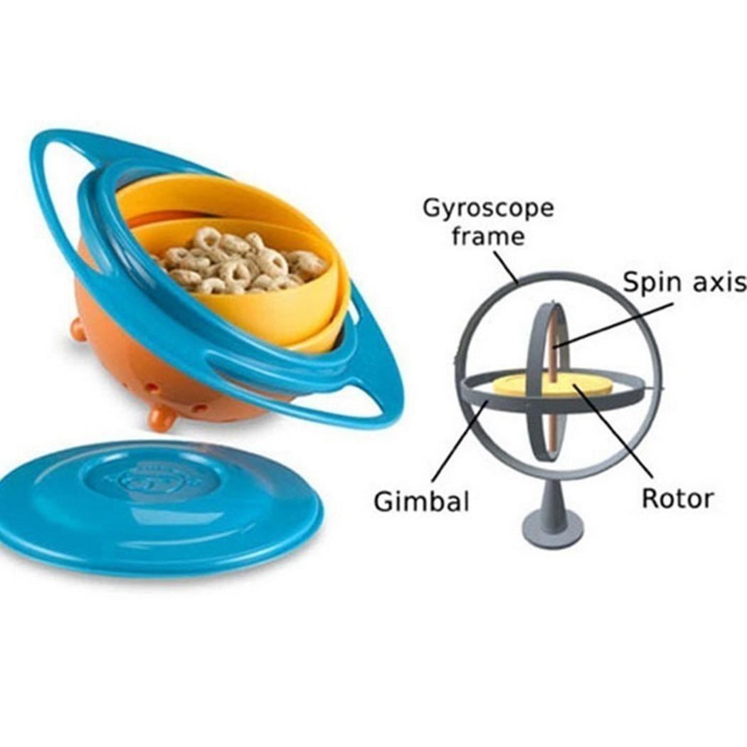 Baby Gyro Bowl 360 Dgree Rotation Spill Resistant Gyroscopic Bowl with Lid Toy Tableware for Kids Toddlers (Blue)