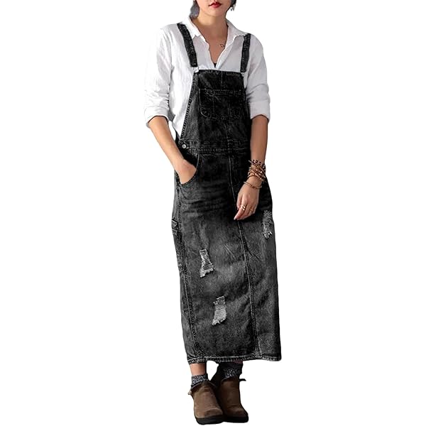 Amazon.com: ROMRUM Womens Ripped Jean Overall Dress Summer Adjustable  Straps Bib Split Distressed Denim Long Dress with Pockets(X-Large, Blue) :  Clothing, Shoes & Jewelry