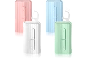 WLLHYF 4 Pcs Portable Dental Floss Dispenser Refillable Dental Flossers Case Automatic Travel Floss Pick Organizer Pocket Floss Boxes with 40 Floss Picks for Cleaning Teeth