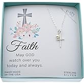 Thin Cross and 4mm Pearl Necklace | Sterling Silver | 18" Chain | Gift for Her | Christian Jewelry
