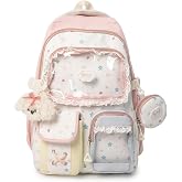 jingyuKJ Kawaii Ita Backpack Coquette Y2K Backpack - Cute Aesthetic Back Pack Preppy Daypack with Cute Pendant (Pink)