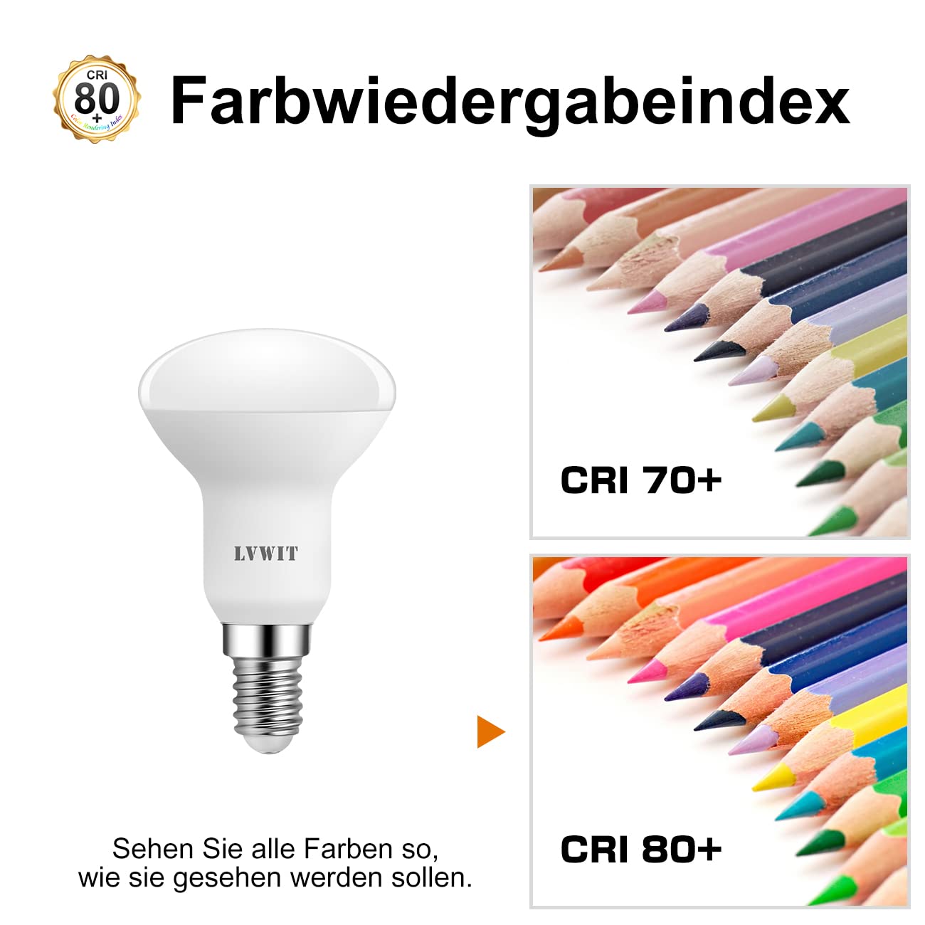 LVWIT 6er Pack E14 LED Lampe Warmweiss 4.9W, Reflektorlampe 470 lm, 2700K, E14 LED Reflektor R50 Strahler ersetzt 40W Glühbrine 4
