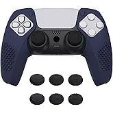 PlayVital 3D Studded Edition Ergonomic Soft Controller Silicone Case Grips for ps5 Compatible with Charging Station Rubber Protector Skins with 6 Thumbstick Caps for ps5 Controller – Midnight Blue