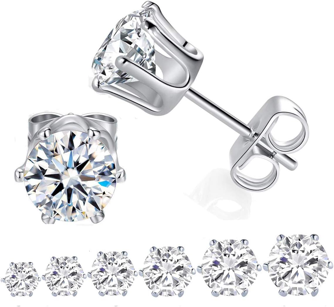 6 Pairs Earrings Cubic Zirconia Studs Gold Plated Hypoallgenic