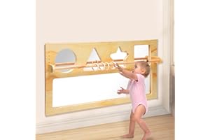 YHAOFU Montessori Mirror Baby Wall, Montessori 3-in-1 Shatterproof Mirror, with Wooden Pull Rods, Assist Infants in Exploring, Applicable to Kids Classroom Furniture for Daycare, Homeschool or Preschool