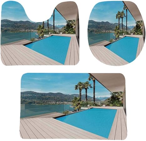 Amazon Co Jp 家の装飾 トイレマット セット浴室マット 3点セット プール付きのモダンな家の美しいパティオ 防音 ラグマット 洗える おしゃれ 40 60cm 屋外の木製デッキ木材住宅 ホーム キッチン