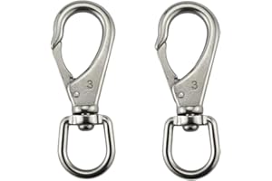 keehui Stainless Steel 304 Swivel Eye Snap Hooks Size1#(M5)/2#(M6)/3#(M7) Marine Clips Flag Snap Spring Pet Buckles