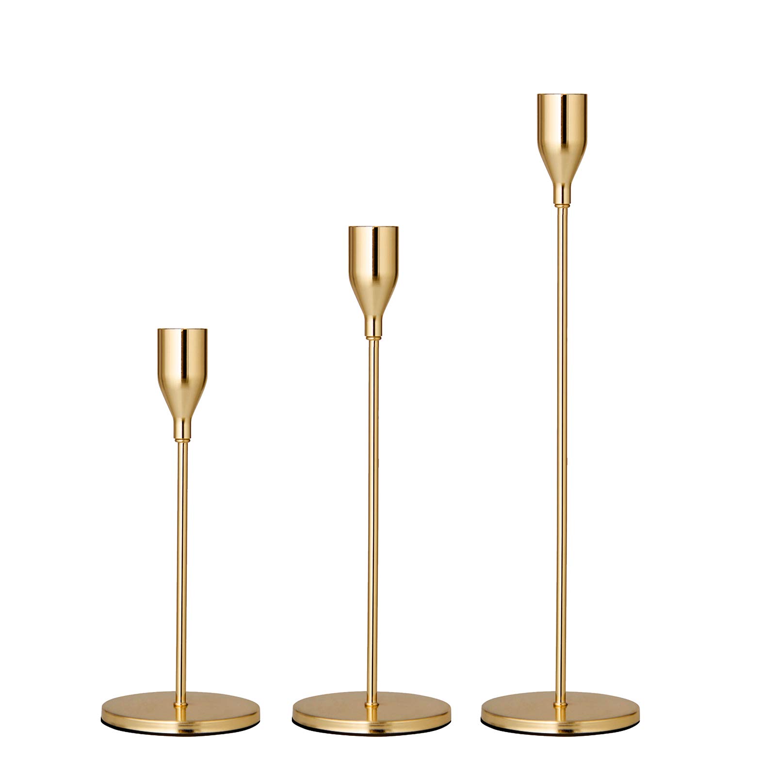 WingFly 3 Pcs Pillar Candle Holders Gold Metal Pillar Candle Holder Vintage for Wedding Party Home Spa Reiki Votive Candle Dinner Table Candlelight Mantelpiece Decoration (Gold)