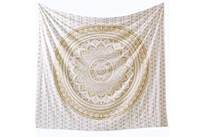 Popular Handicrafts Tapestry Wall Hanging Ombre Hippie Mandala Bohemian Hippy Metallic Shine Intricate Indian Tapestries Bedspread 90 x 108 inches (230cm x 270cm) Gold